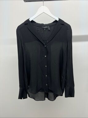 Theory Black Sheer Silk Button-Down Shirt